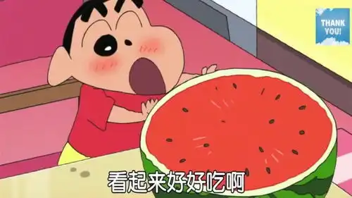 蜡笔小新小新和小葵要吃西瓜,看见西瓜后表情变得超级萌