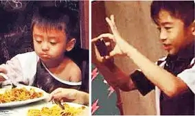 张柏芝携两子吃饭lucas拍照搞怪表情多