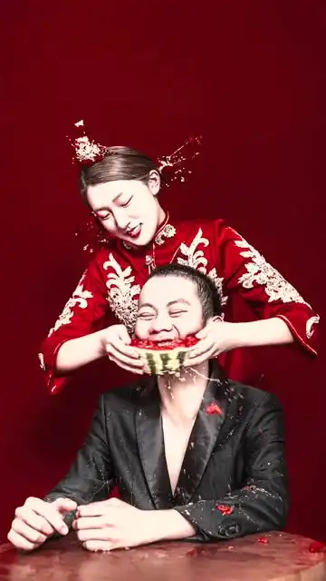 一对新人在拍婚纱照,新郎表情很搞怪,没想到成片惊艳了