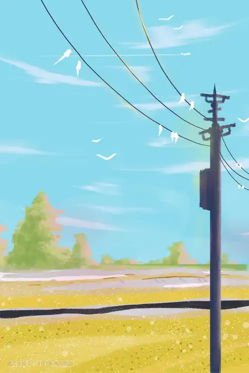 郊外的麦田风景手绘插画图片千库网